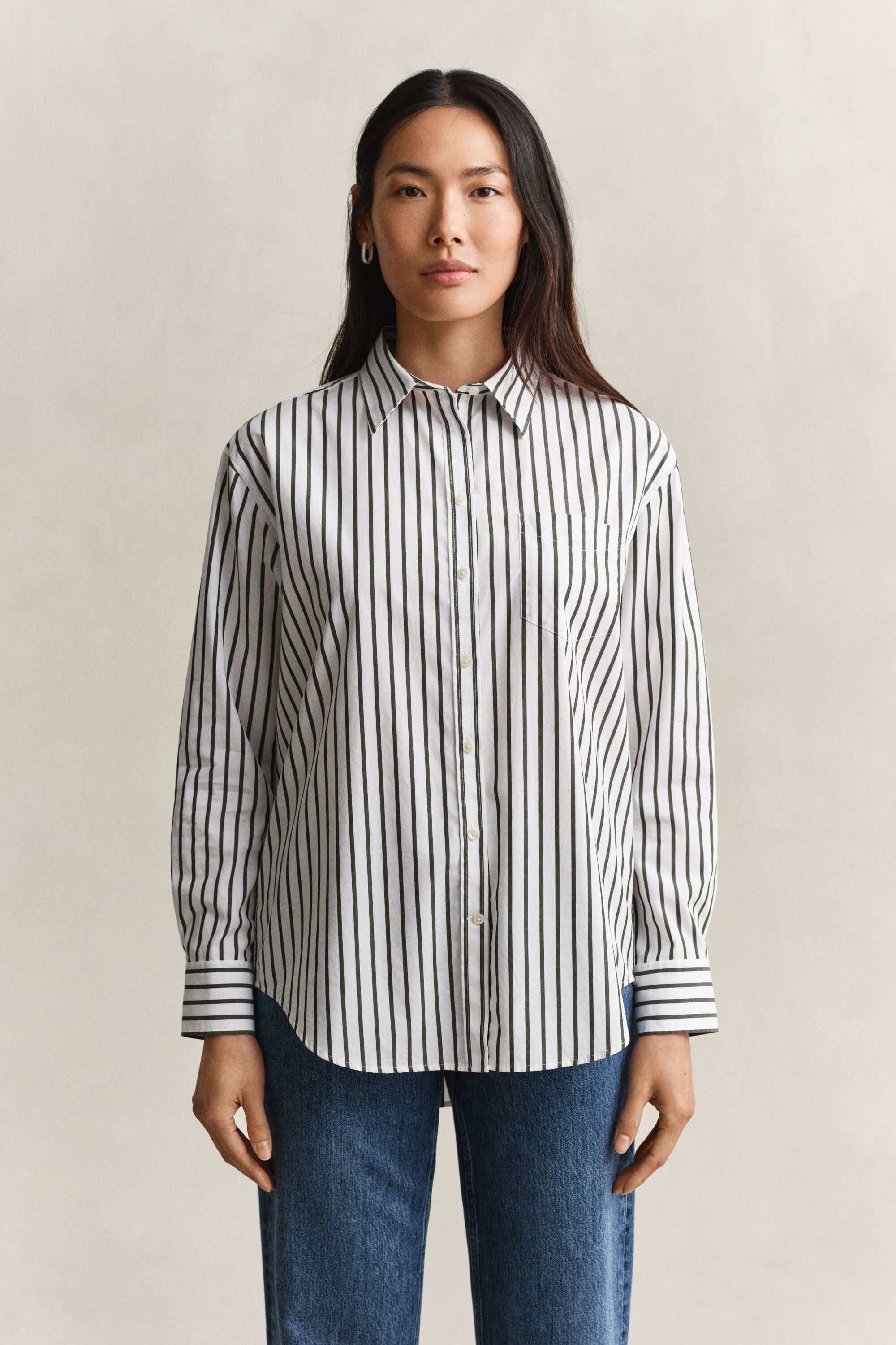 Relaxed fit stribet klassisk poplin-skjorte