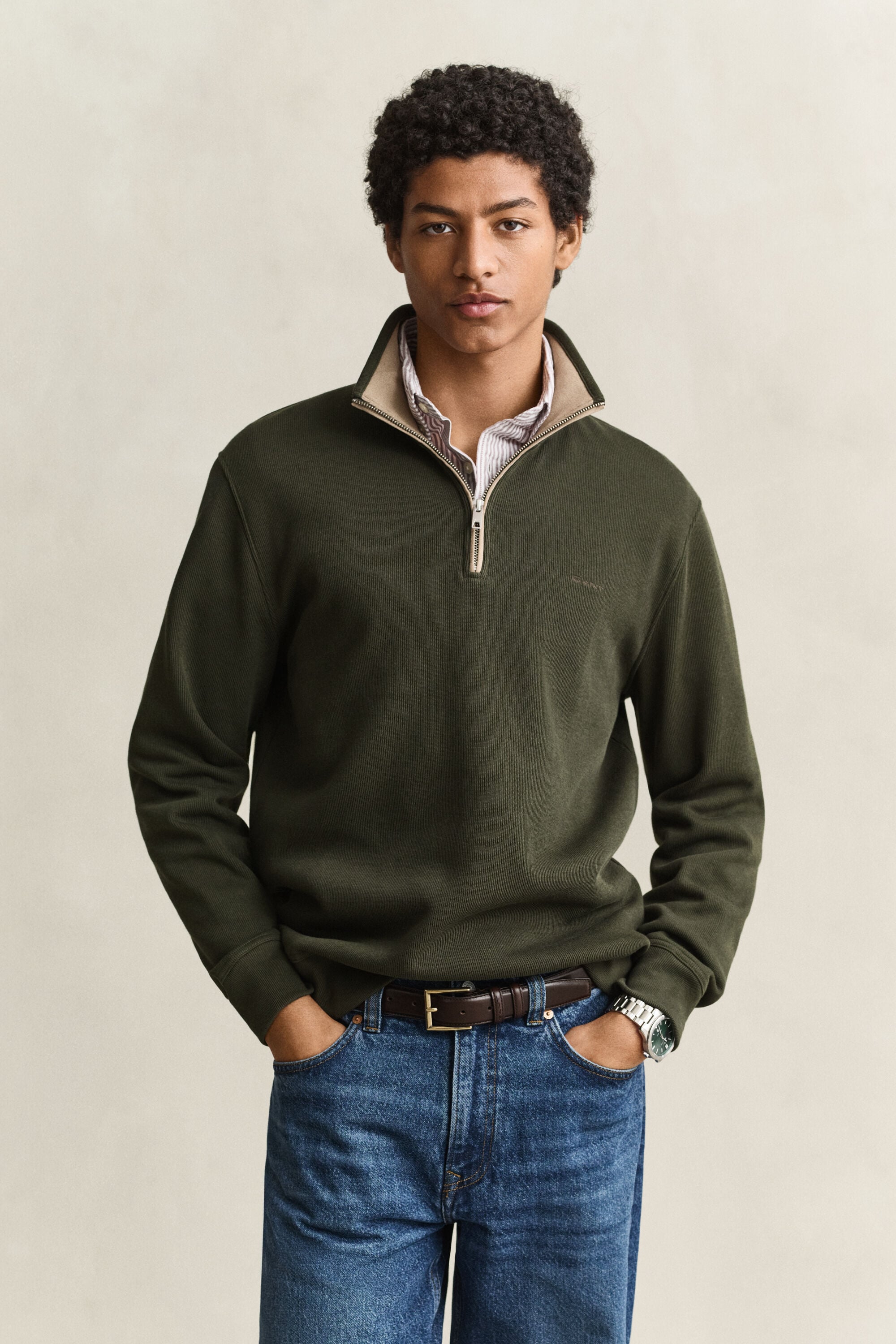 Sacker Rib sweatshirt med halv lynlås