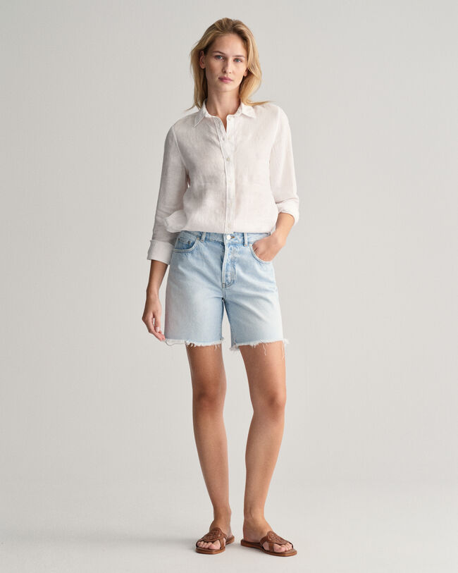 Regular fit skjorte af hør-chambray