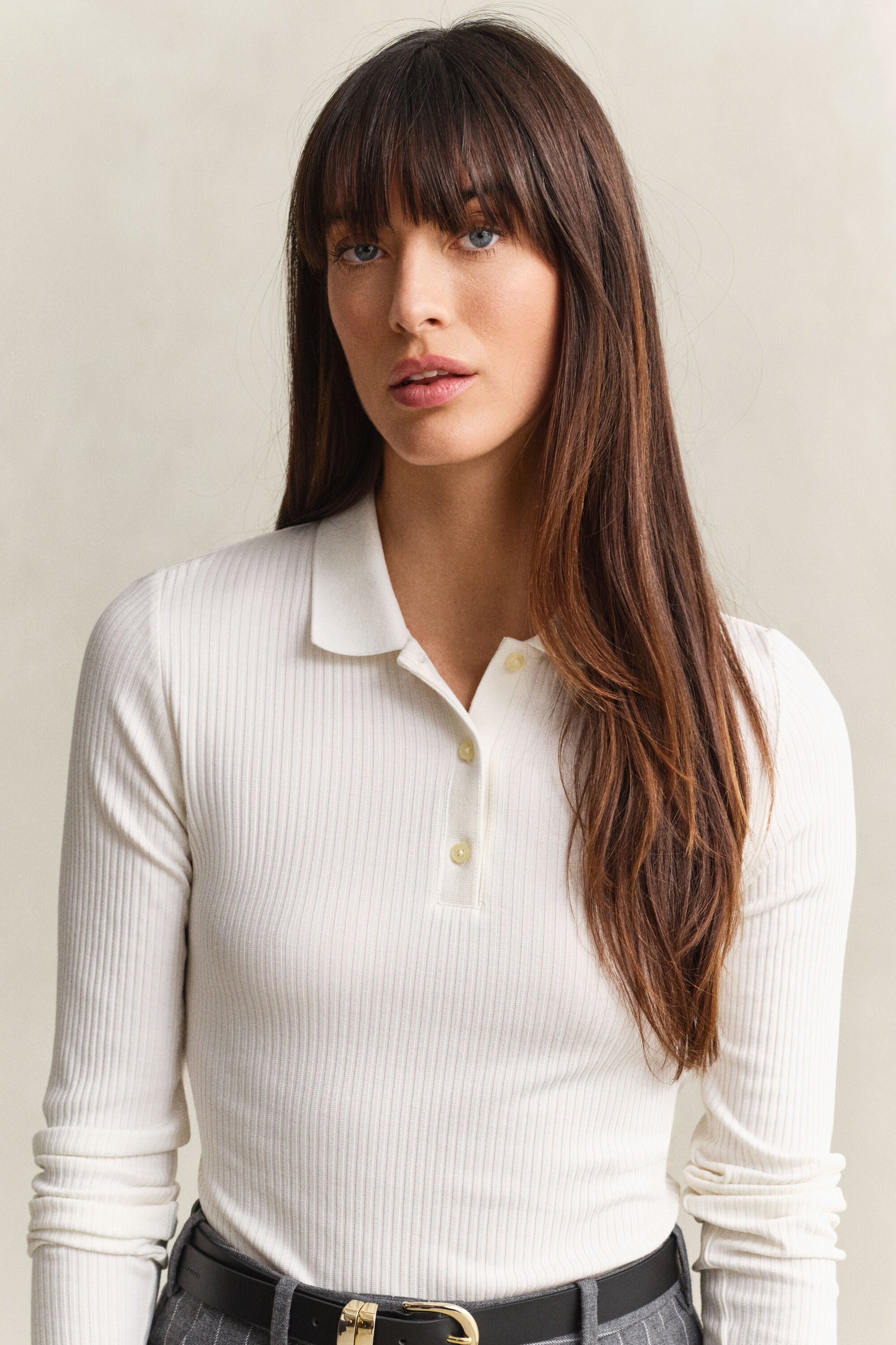 Slim ribstrikket polo-top