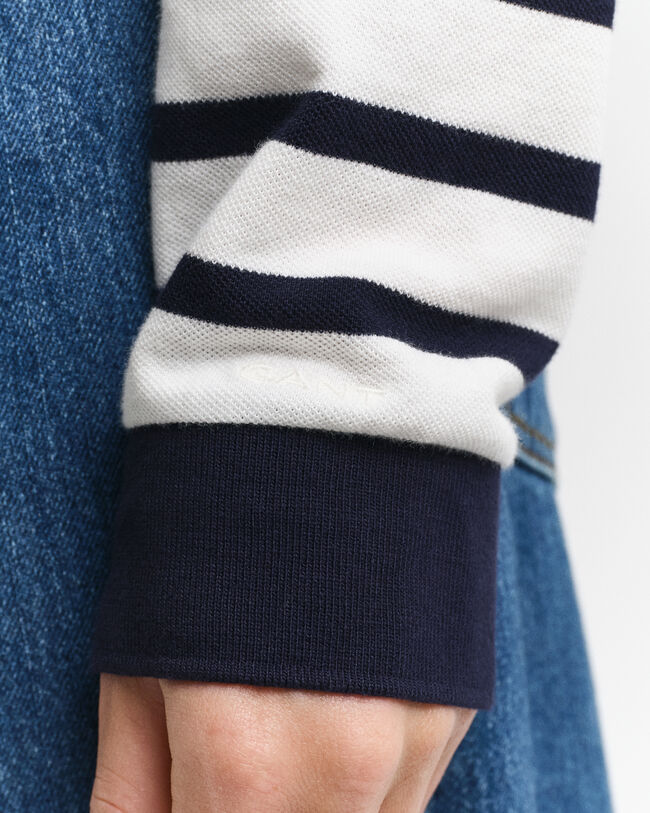 Bretonstribet langærmet piqué poloskjorte