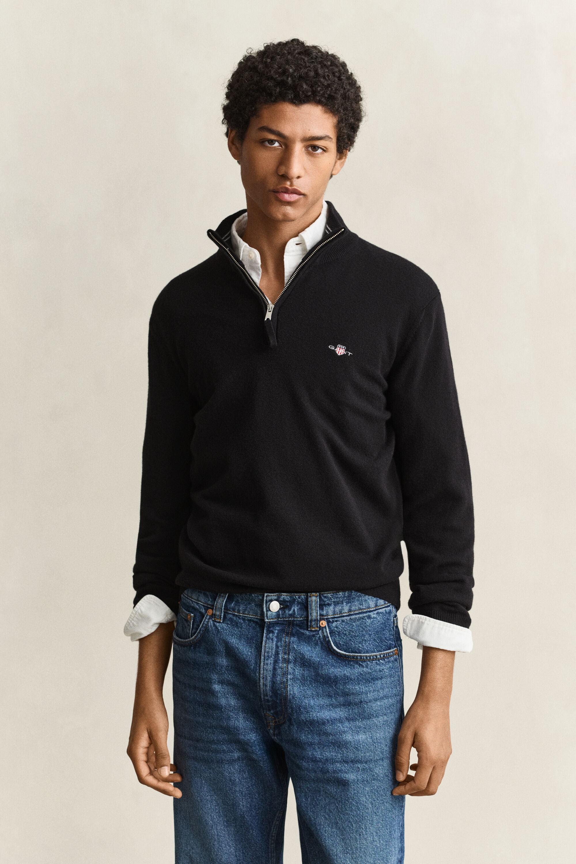 Sweater i lammeuld med halv lynlås