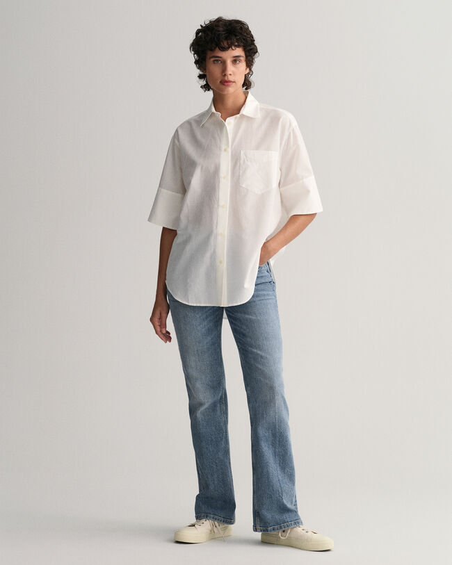 Relaxed fit bomuldssilkeskjorte med korte &aelig;rmer