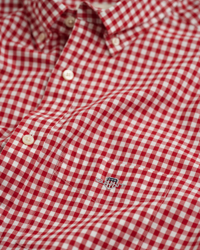Regular fit klassisk gingham poplin-skjorte med korte &aelig;rmer