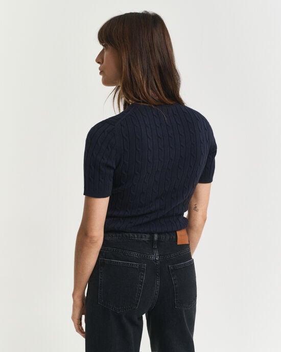 Sweater af strækbomuld med kabelstrik