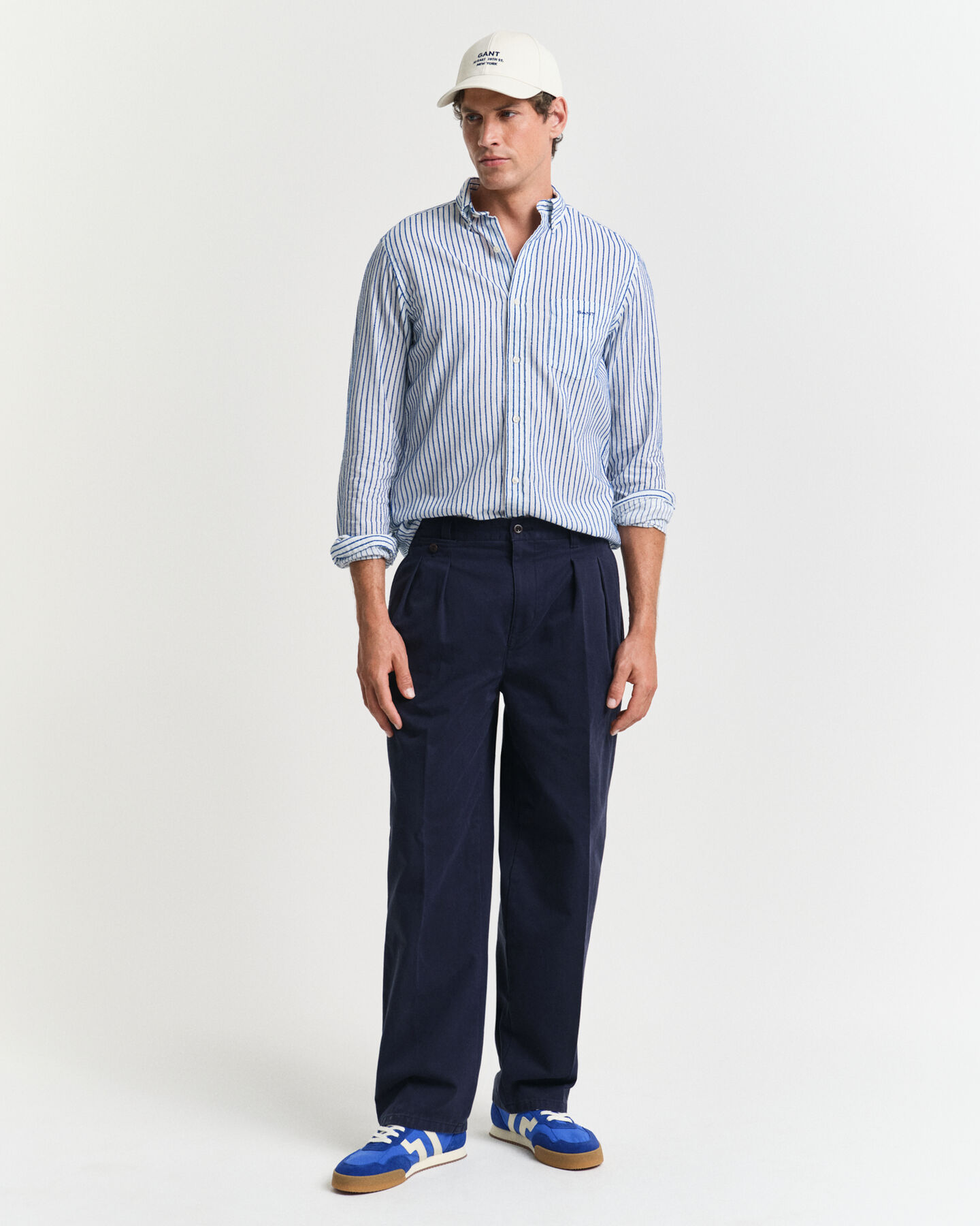 Regular fit stribet skjorte med tekstur