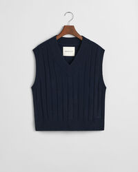 Sweater-vest i uld med bred ribstrik og V-hals