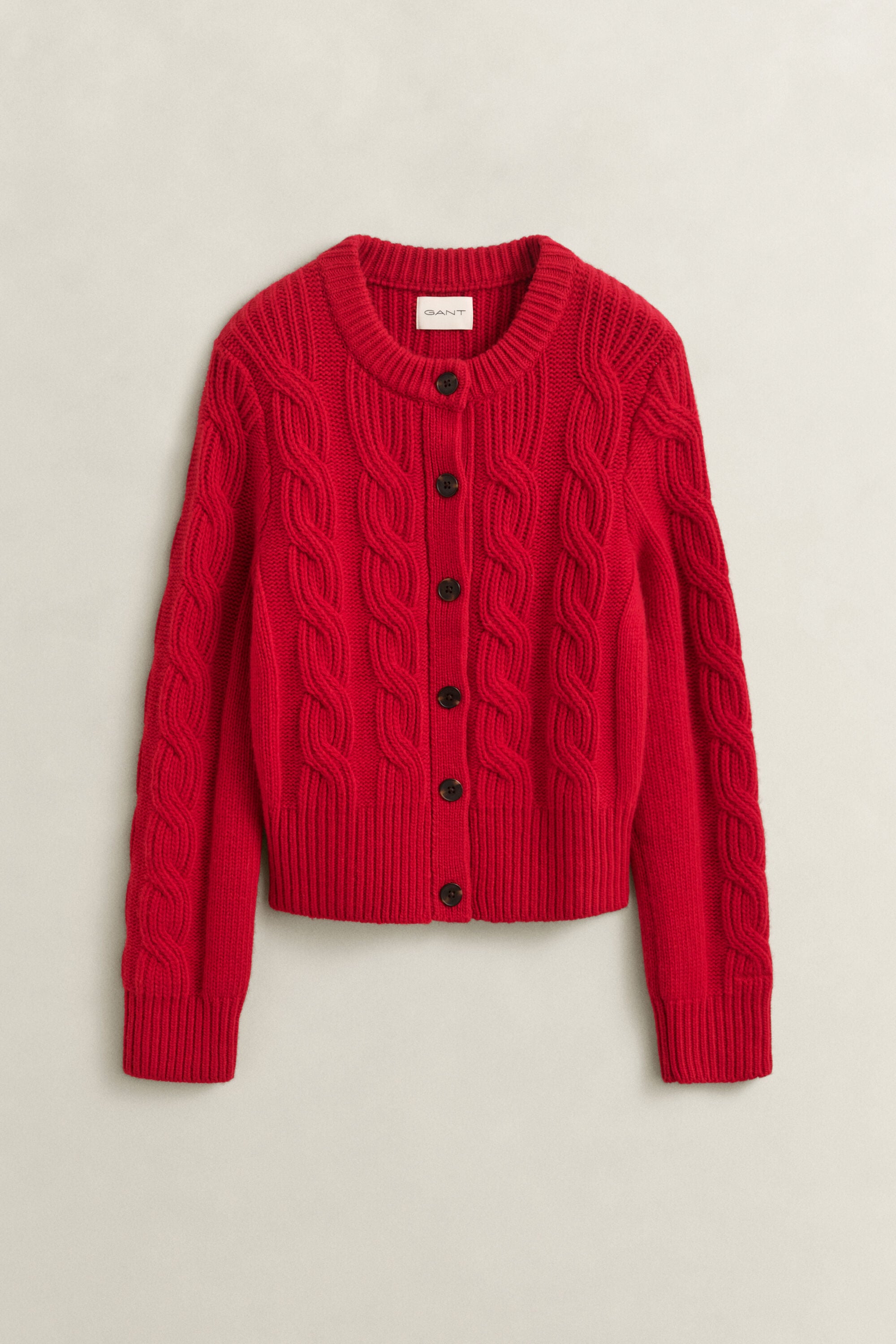 Kabelstrikket cardigan i uldblanding