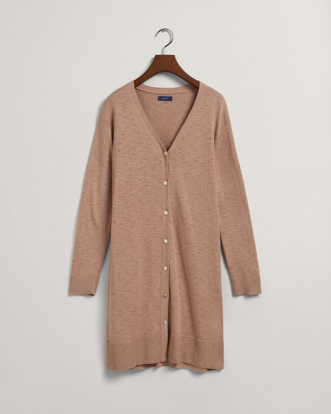 Lang cardigan i hørblanding med V-hals