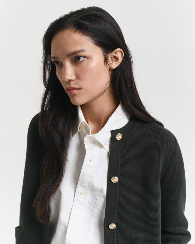 Cardigan med kontrastfarvet strik