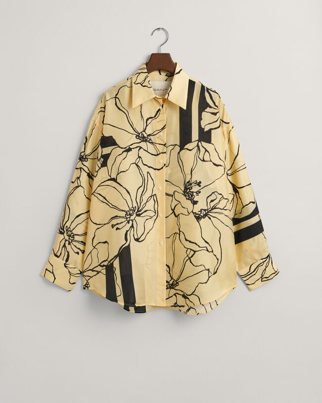 Oversized silkeskjorte med Line Drawing