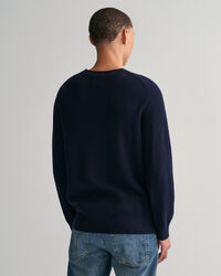 Ribstrikket crewneck sweater af bomuld og uld