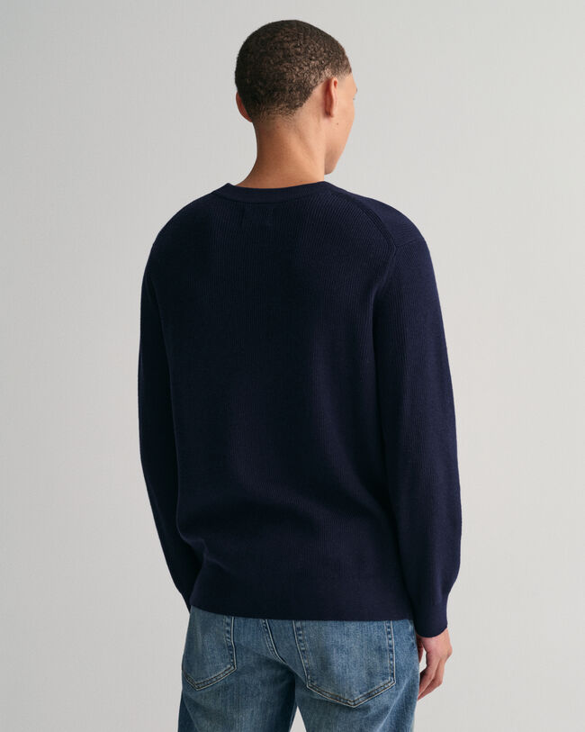 Ribstrikket crewneck sweater af bomuld og uld