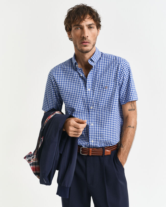 Regular fit klassisk gingham poplin-skjorte med korte ærmer
