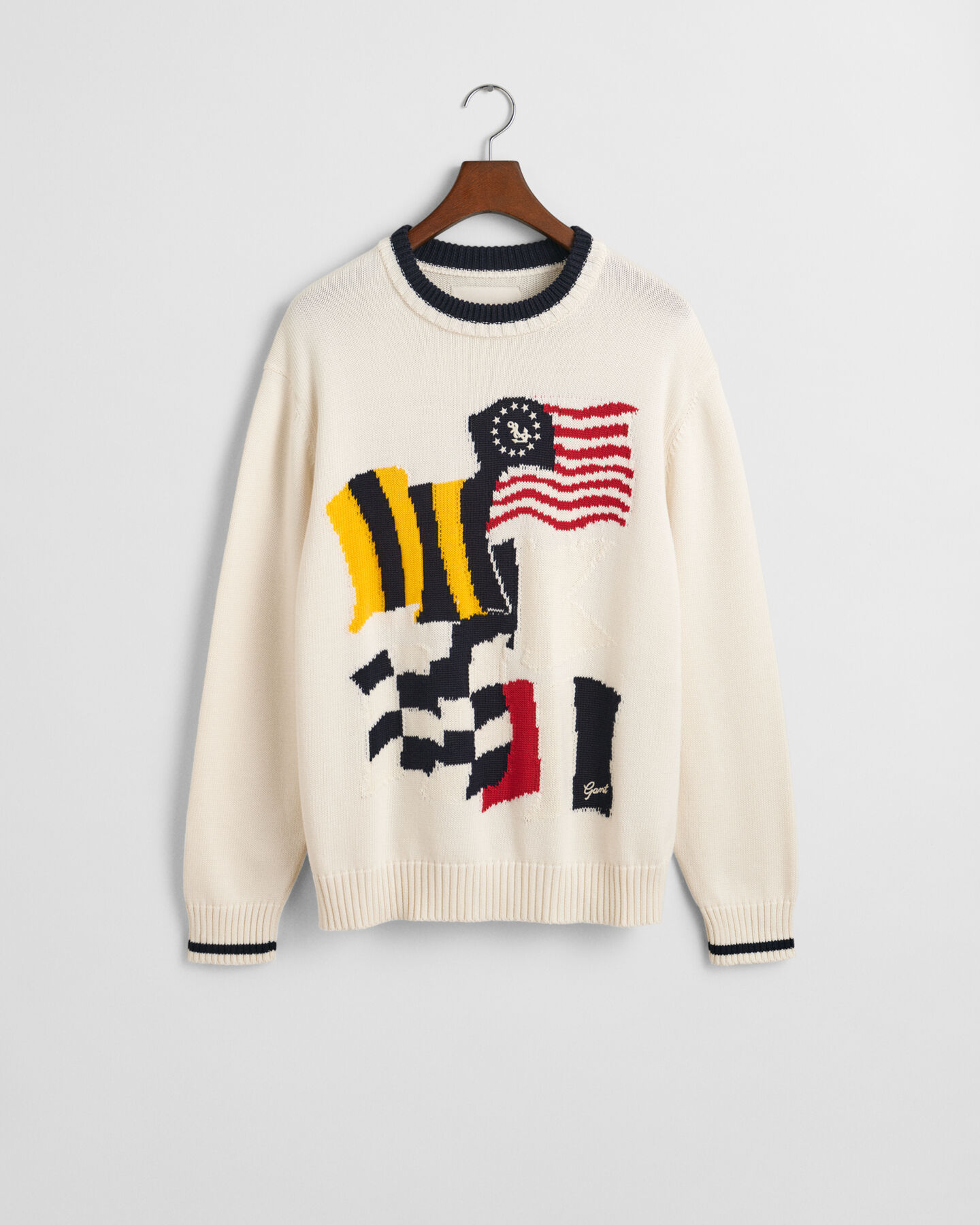 Flag intarsia crewneck sweater i bomuld