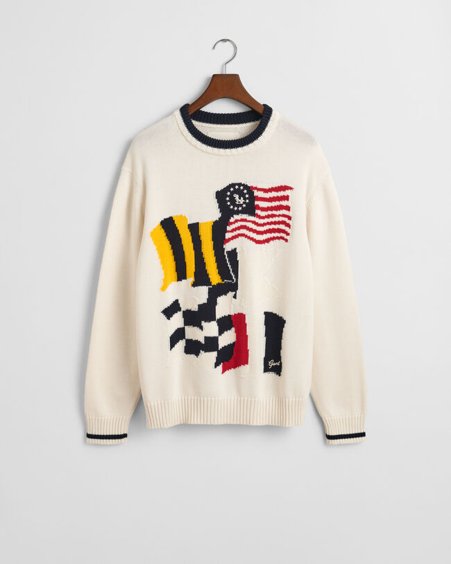 Flag intarsia crewneck sweater i bomuld