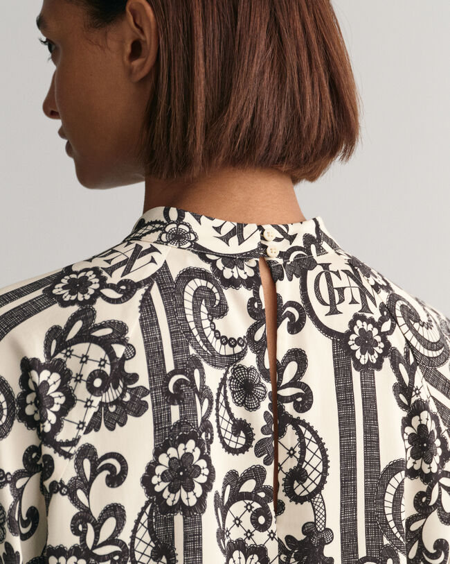 Lace Print bluse med rullekrave