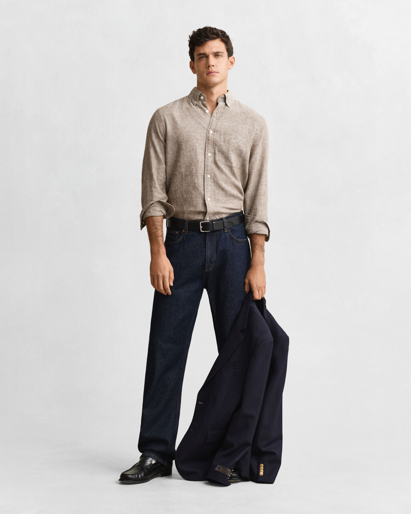 Regular fit skjorte af bomuld og hør