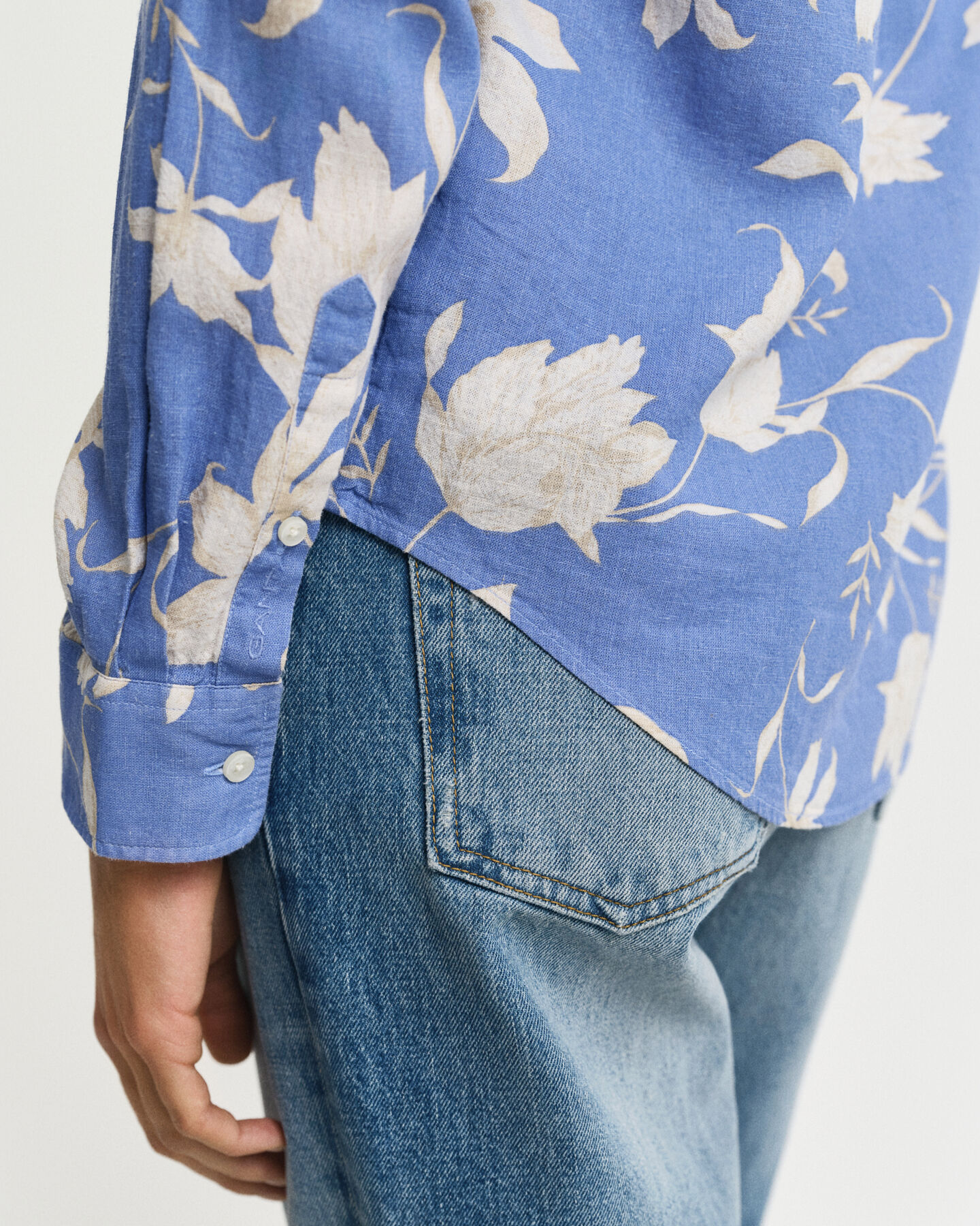 Regular fit skjorte med blomstertryk og hør