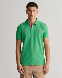 Kontrastfarvet piqu&eacute; poloskjorte med krave