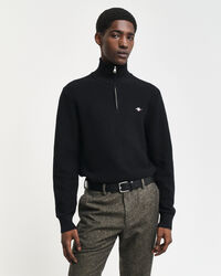 Tekstureret sweater af bomuld med halv lynl&aring;s