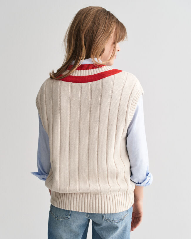 Kontrastfarvet vest med V-hals