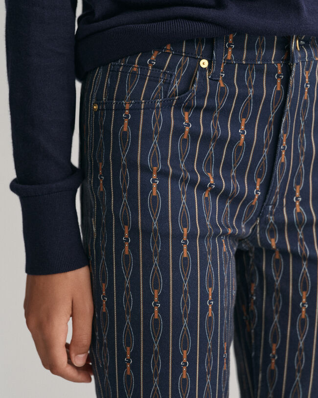 Korte rebstribede jeans