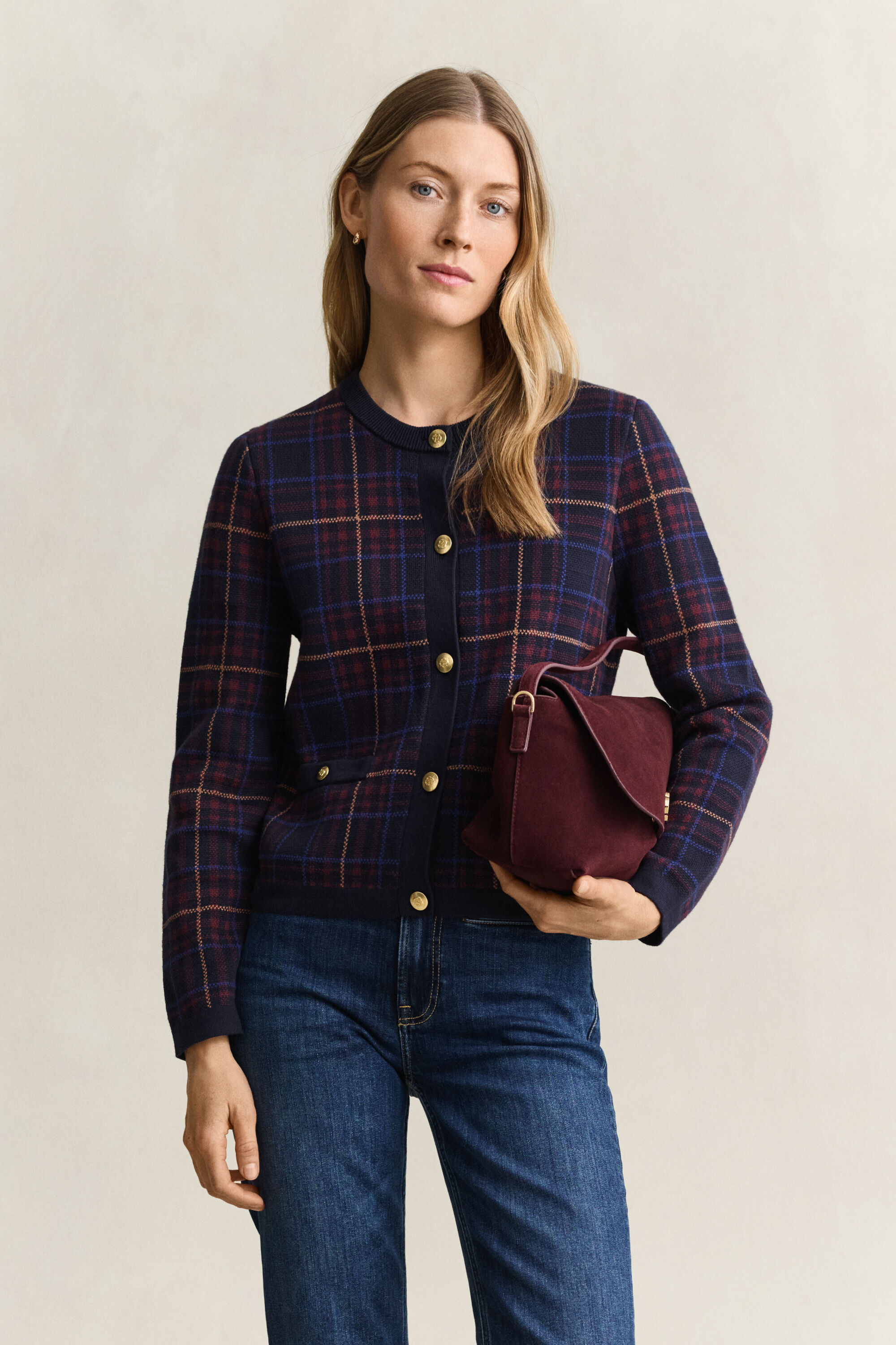 Strikket ternet cardigan