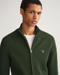 Ribstrikket Texture sweater med hel lynl&aring;s