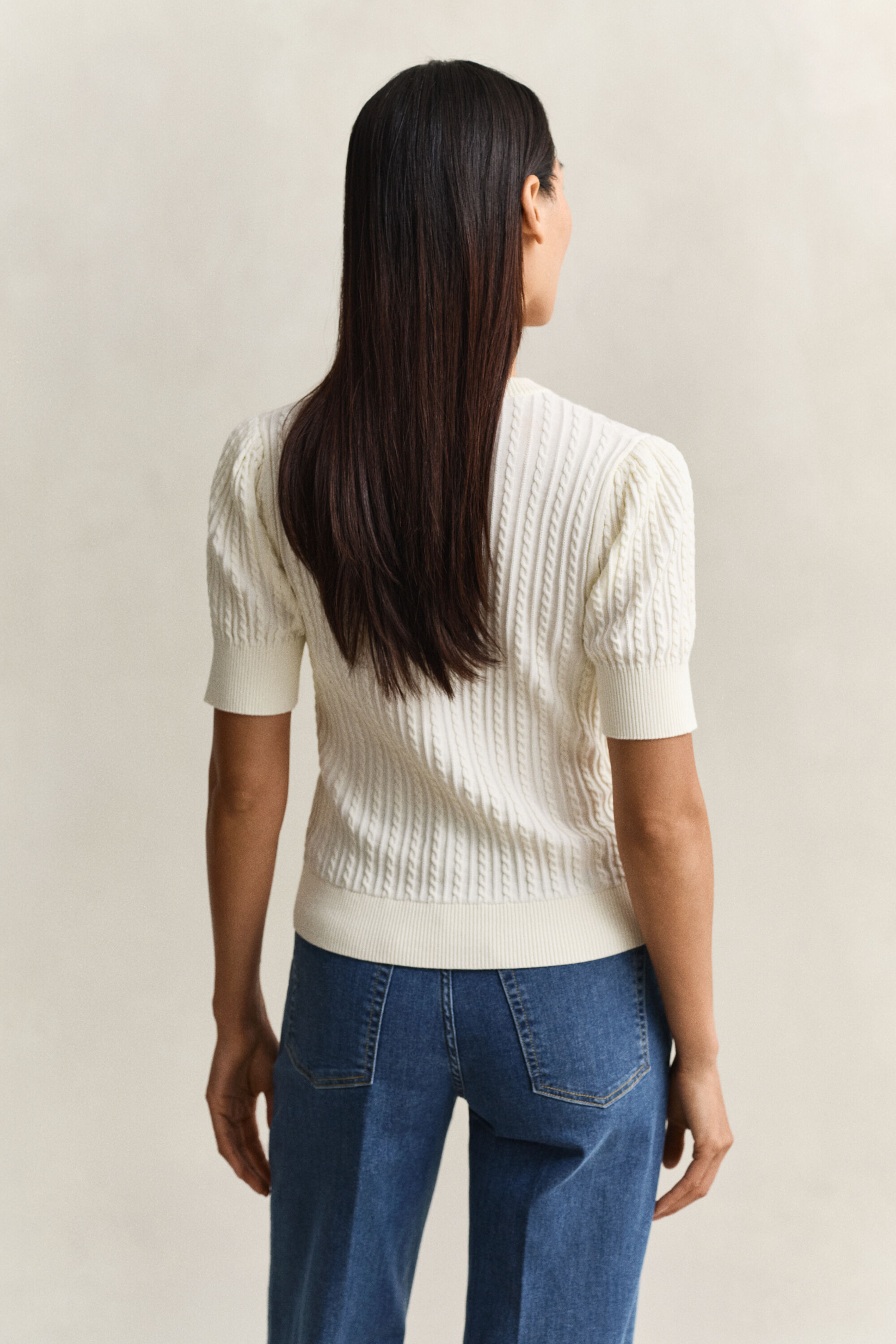 Cardigan af bomuld med kabelstrik