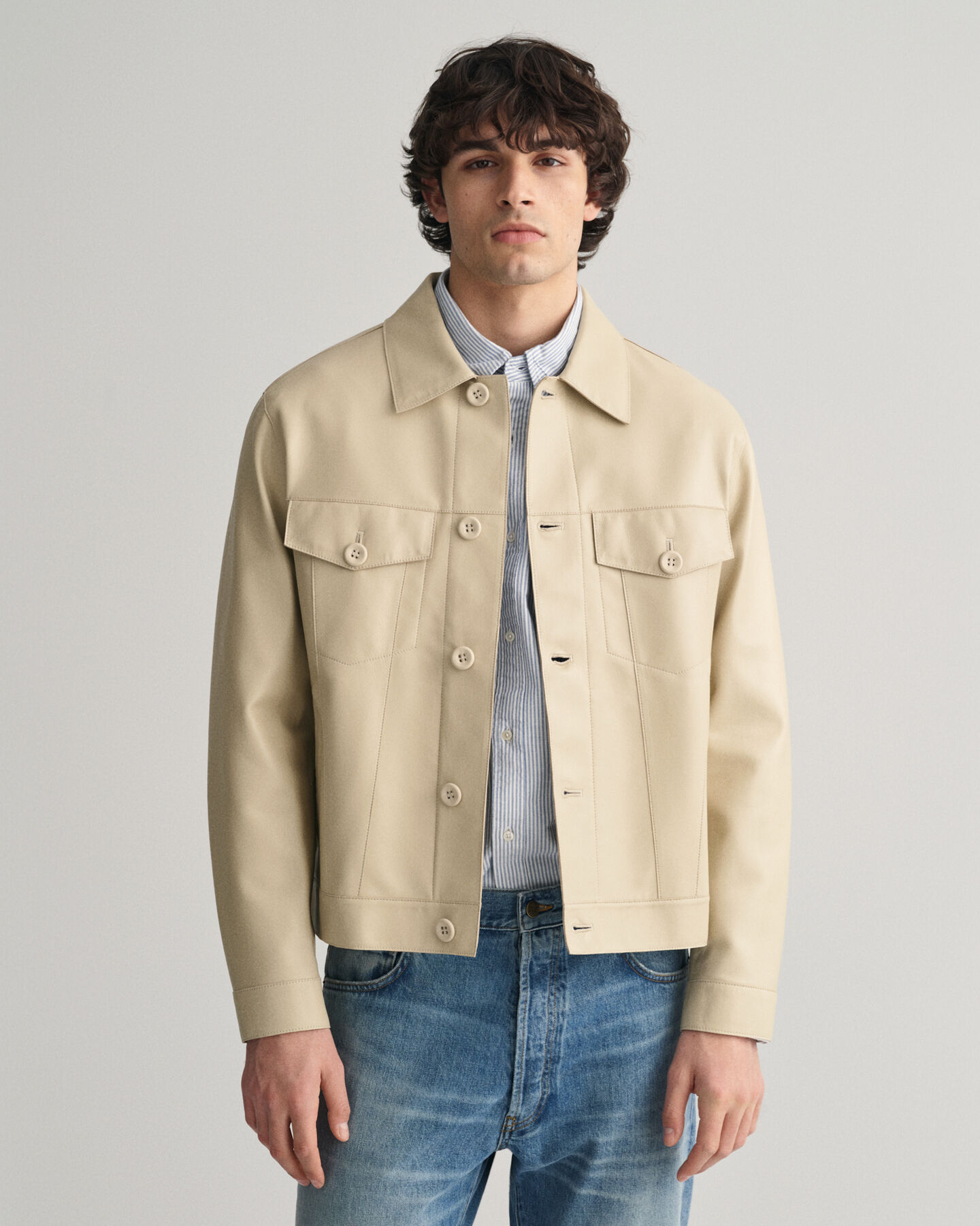 Trucker-jakke i l&aelig;der