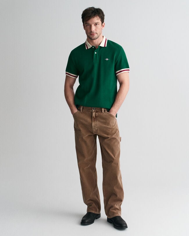 Piqu&eacute; poloskjorte med popcorn-tekstur