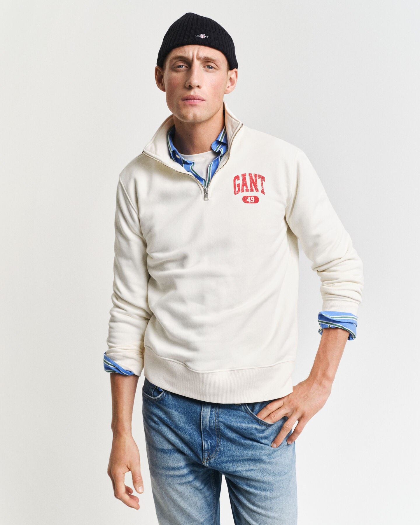 GANT 49 Arch Graphic sweatshirt med halv lynlås