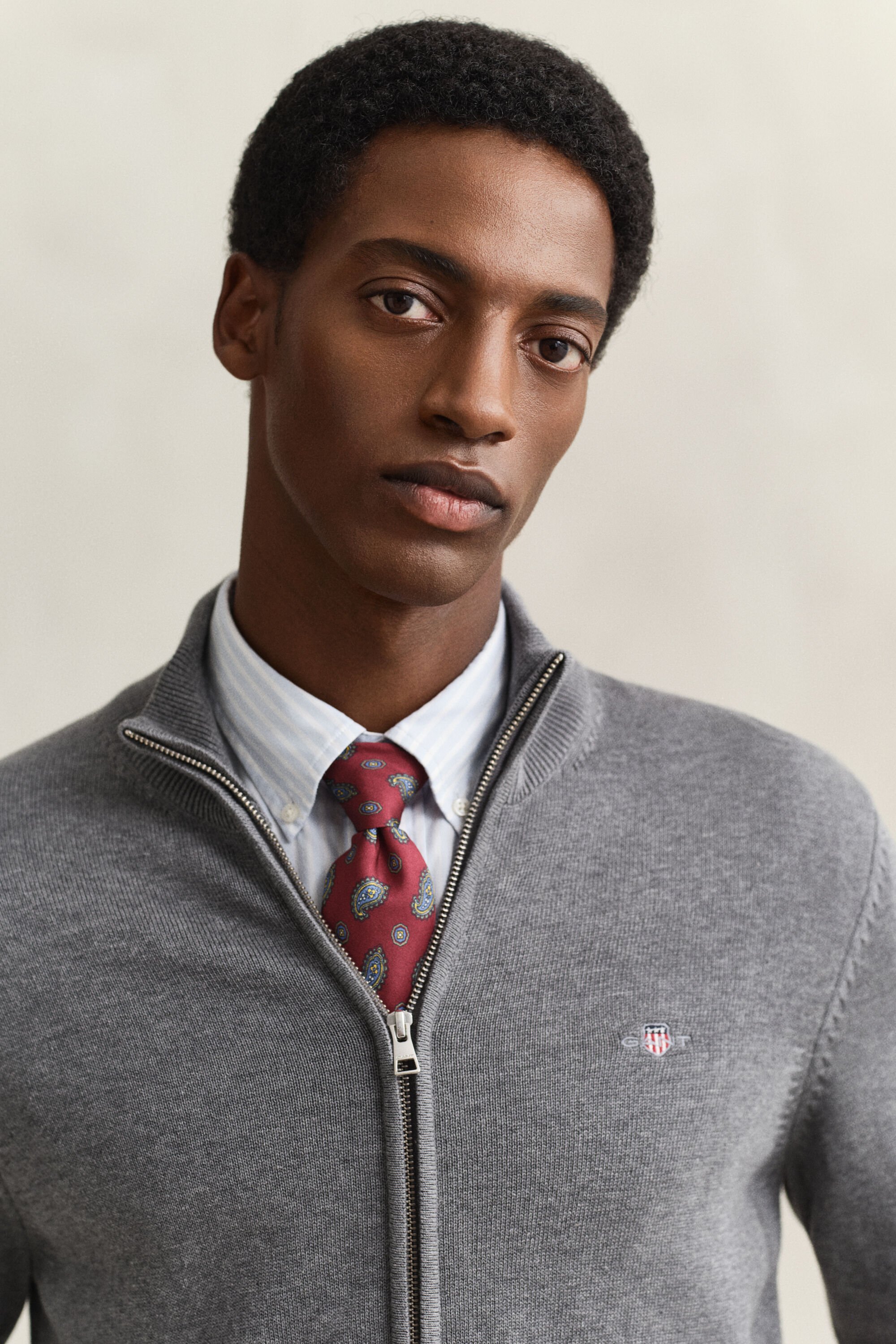 Afslappet cardigan i bomuld med lynlås