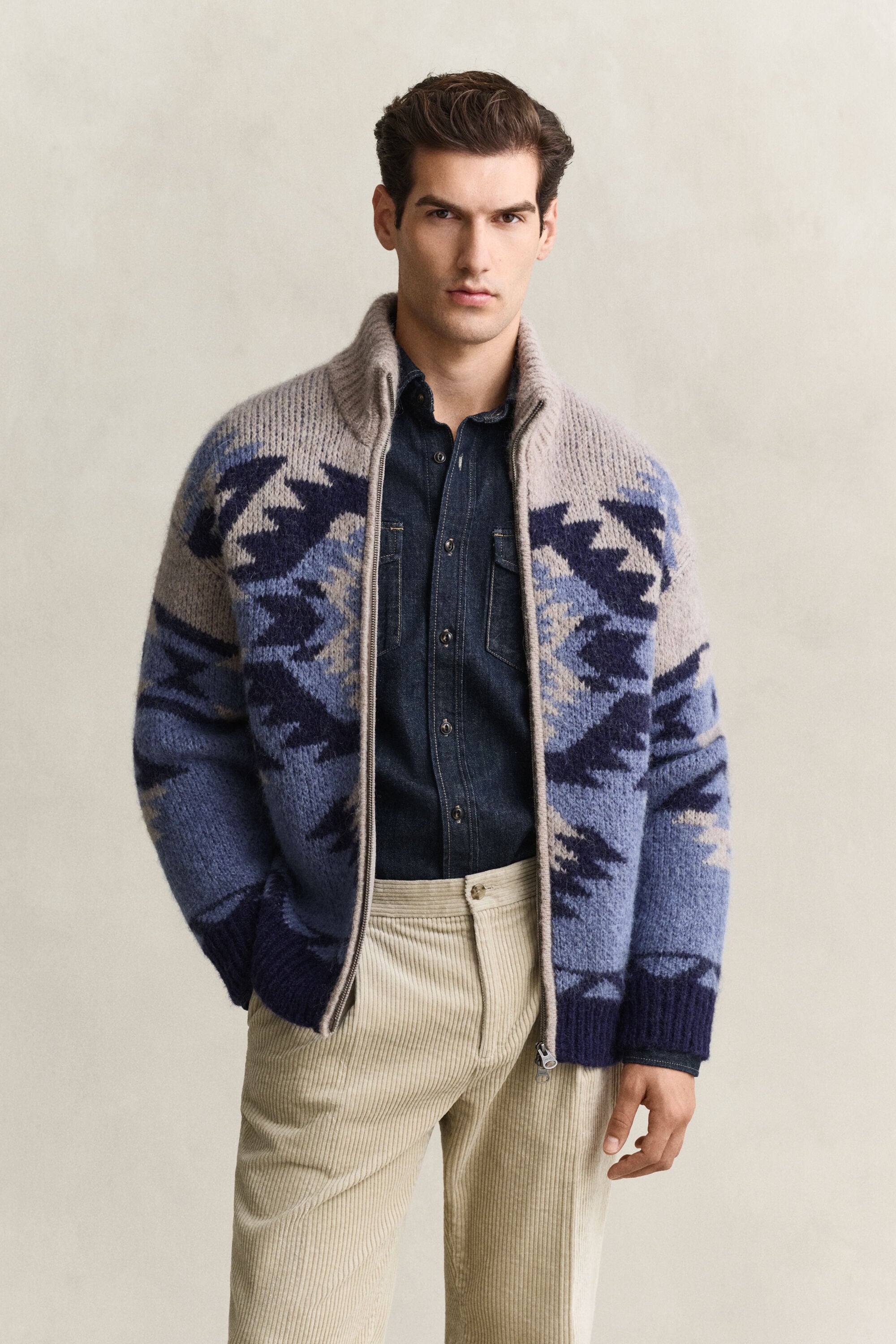 Jacquard cardigan i alpakauldblanding med lynlås