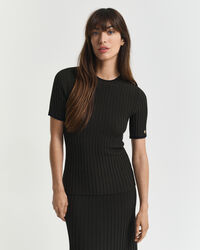 Kortærmet sweater med kontrastfarvet ribstrik