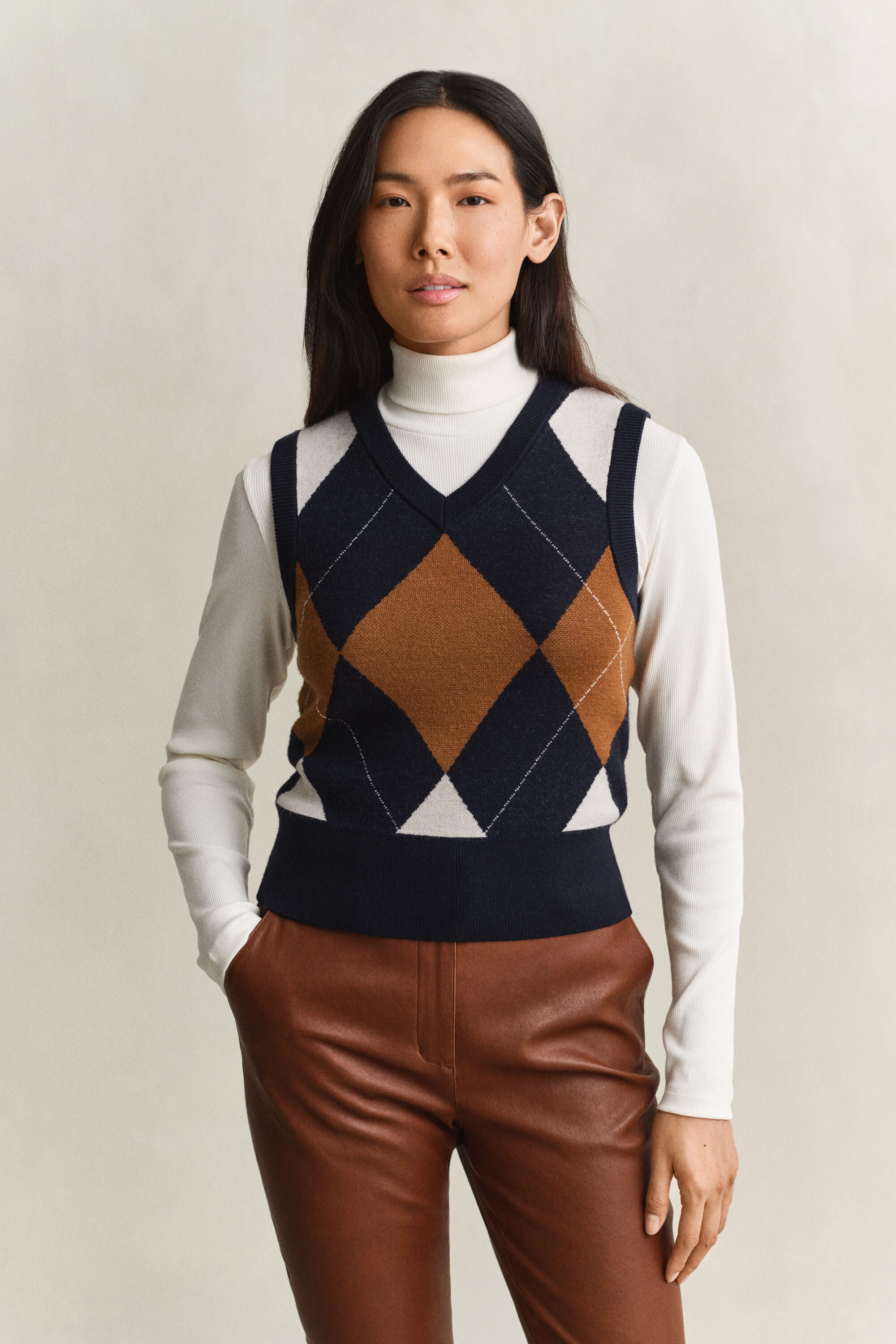 Strikket argyle vest i uld