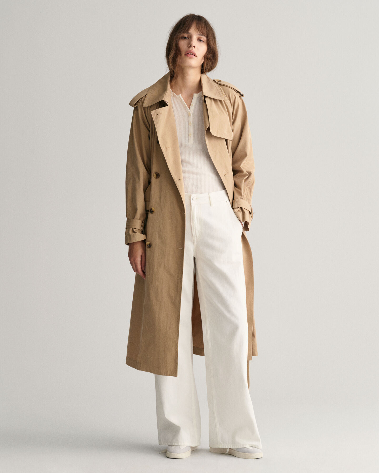 Ribstrikket Henley T-shirt med lange ærmer