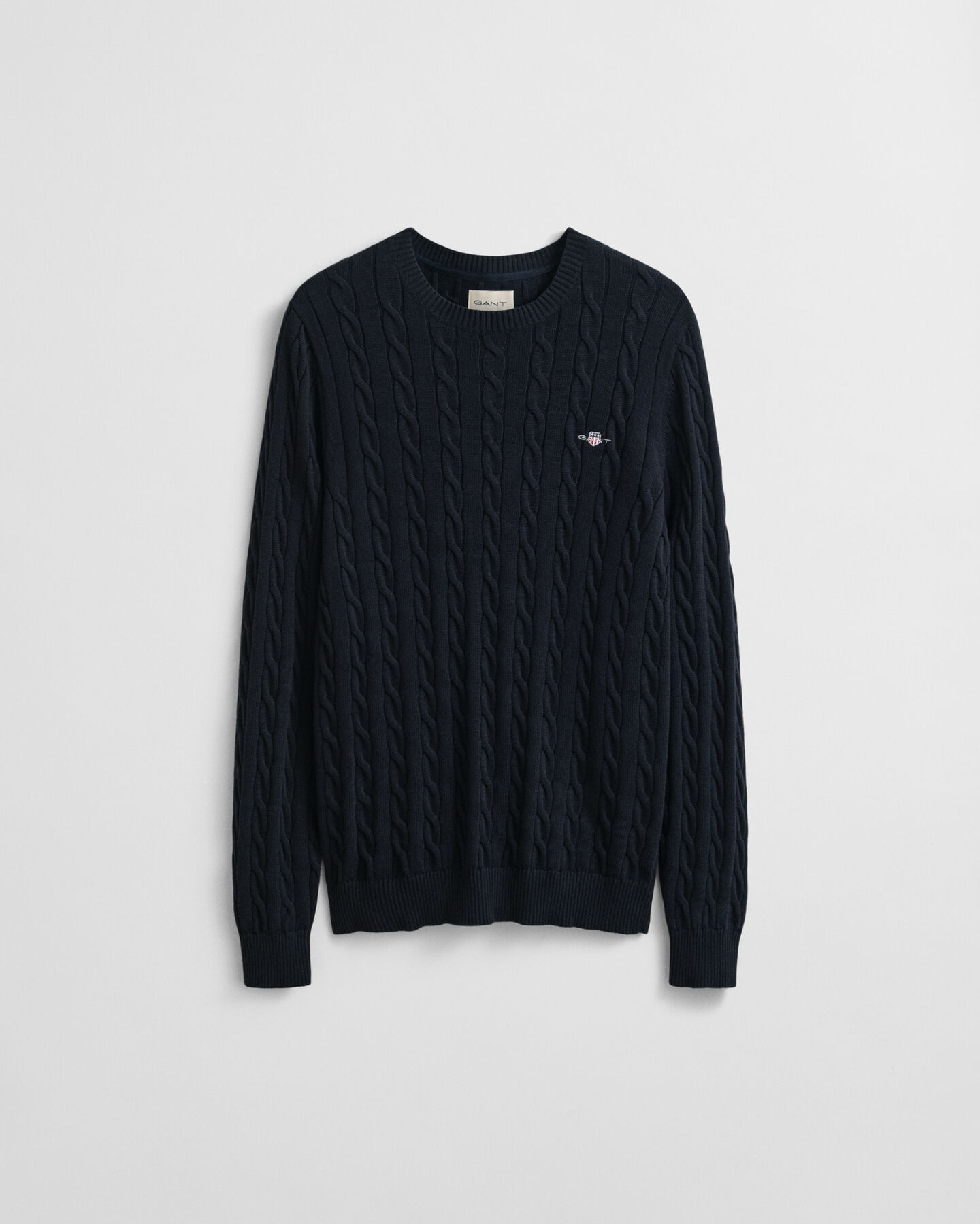 Crewneck sweater af bomuld med kabelstrik