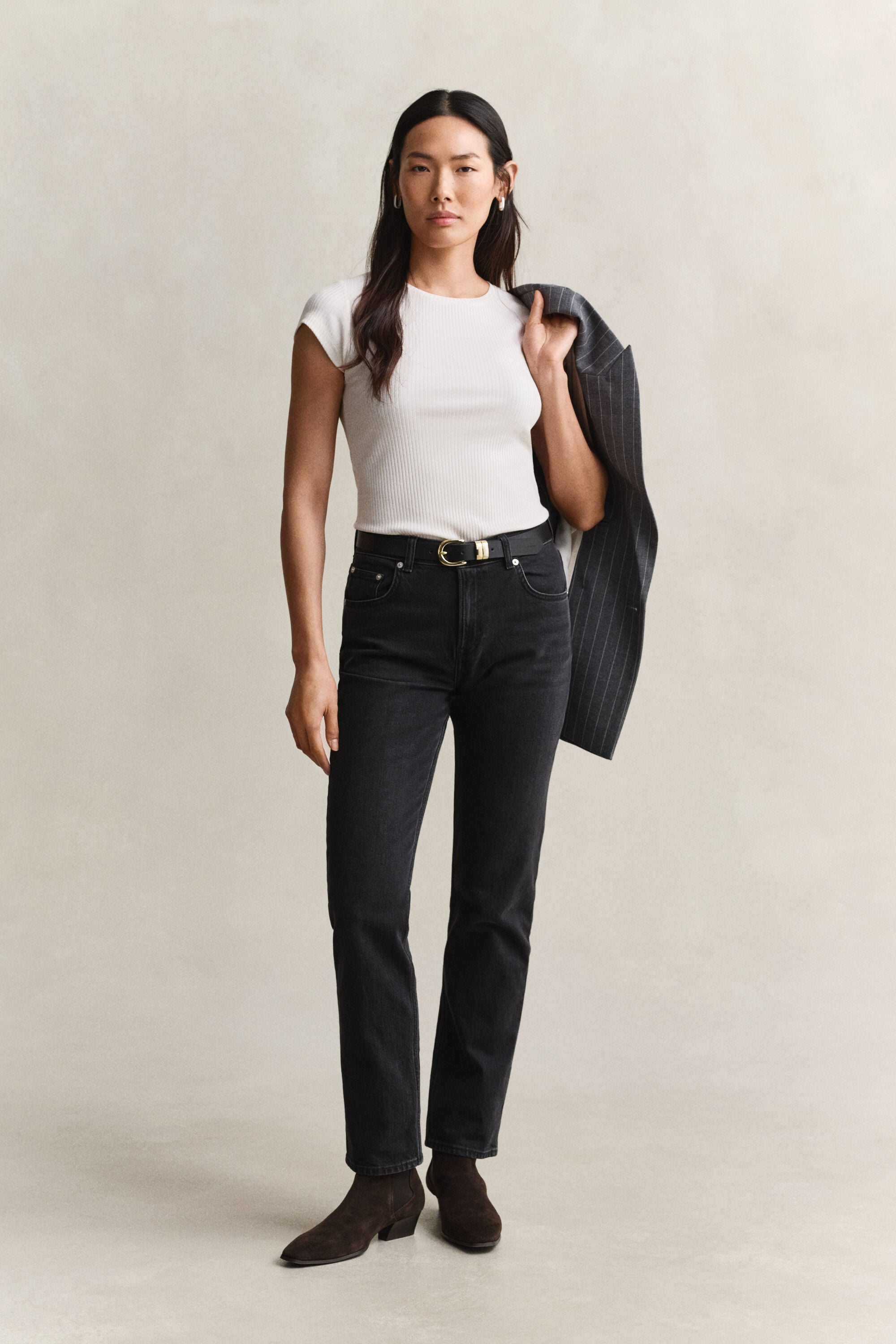 Slim ribstrikket T-shirt