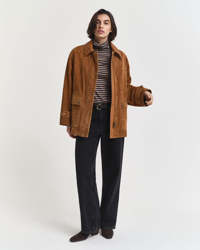 Let stribet top i bomuld med rullekrave