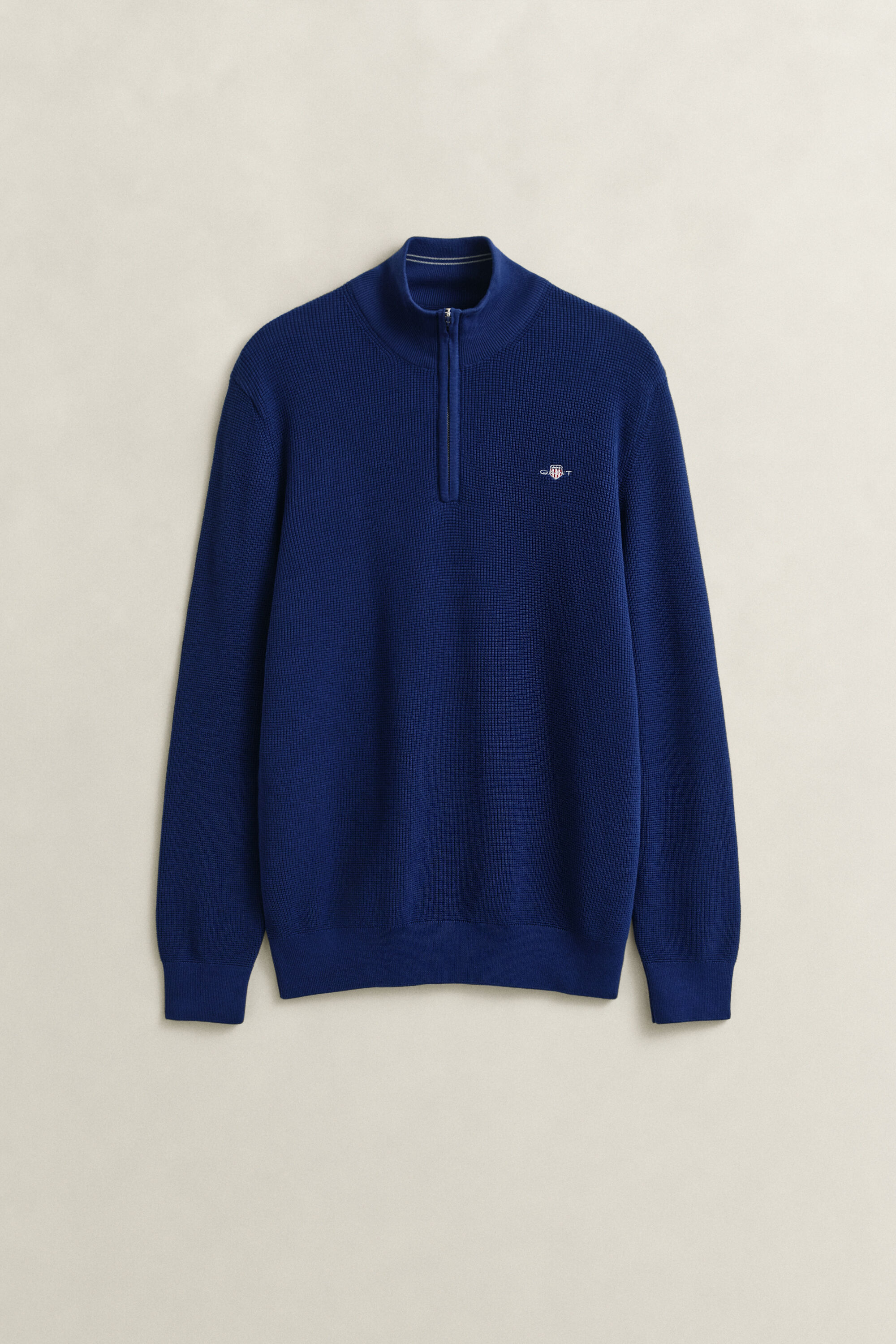 Tekstureret sweater af bomuld med halv lynlås