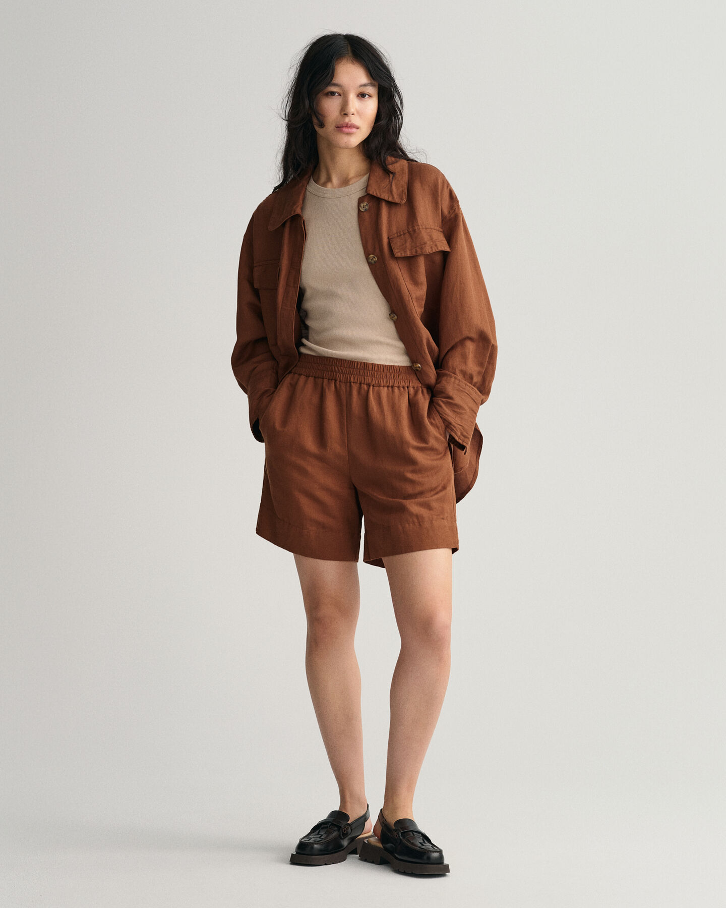 Pull-on-shorts i hør- og viskoseblanding