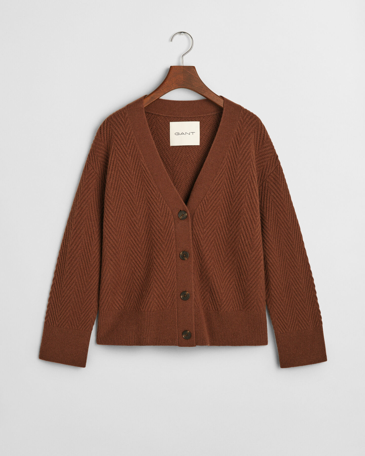 Sildebensm&oslash;nstret cardigan med V-hals