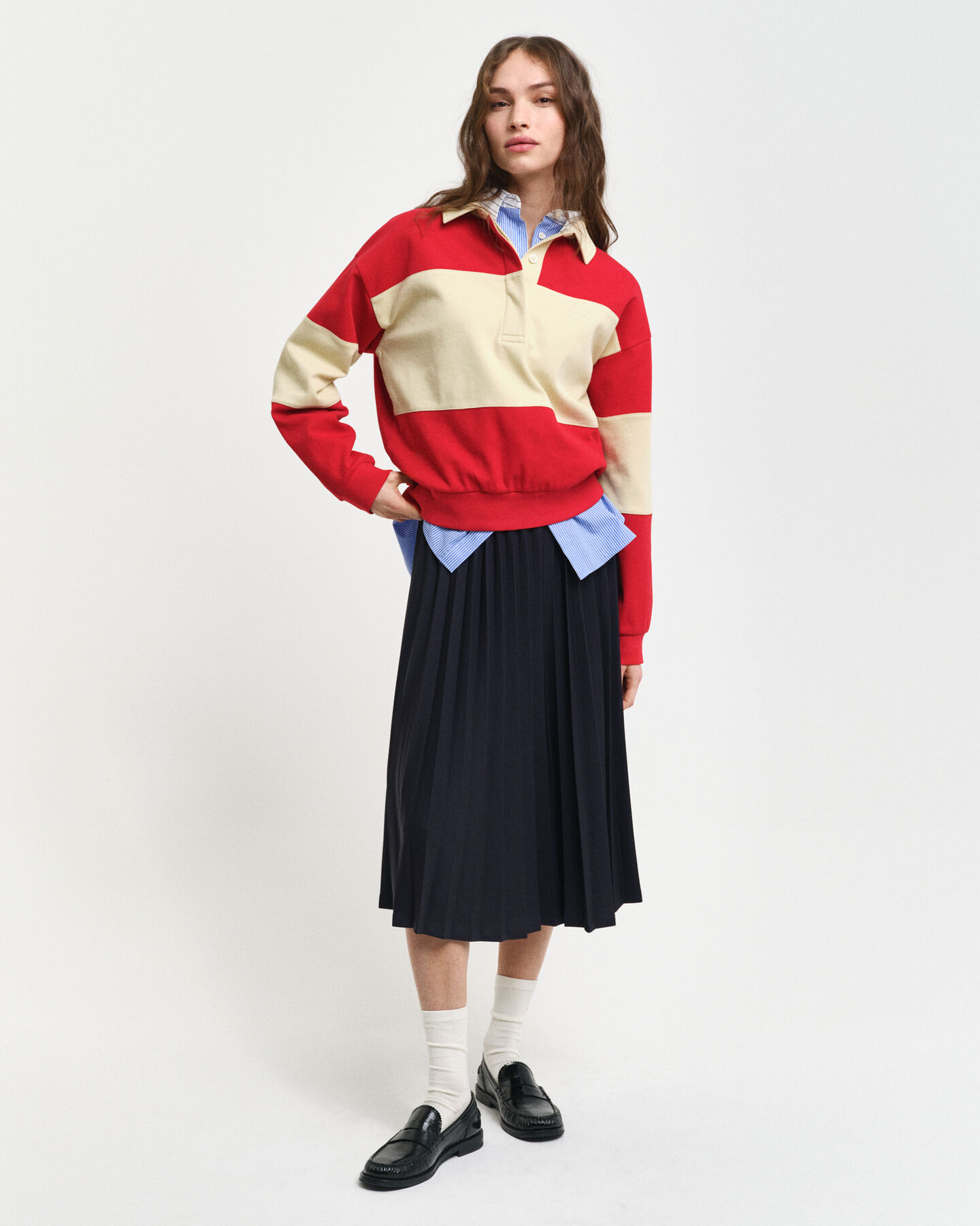 Piqué Rugger med struktur og farveblokke