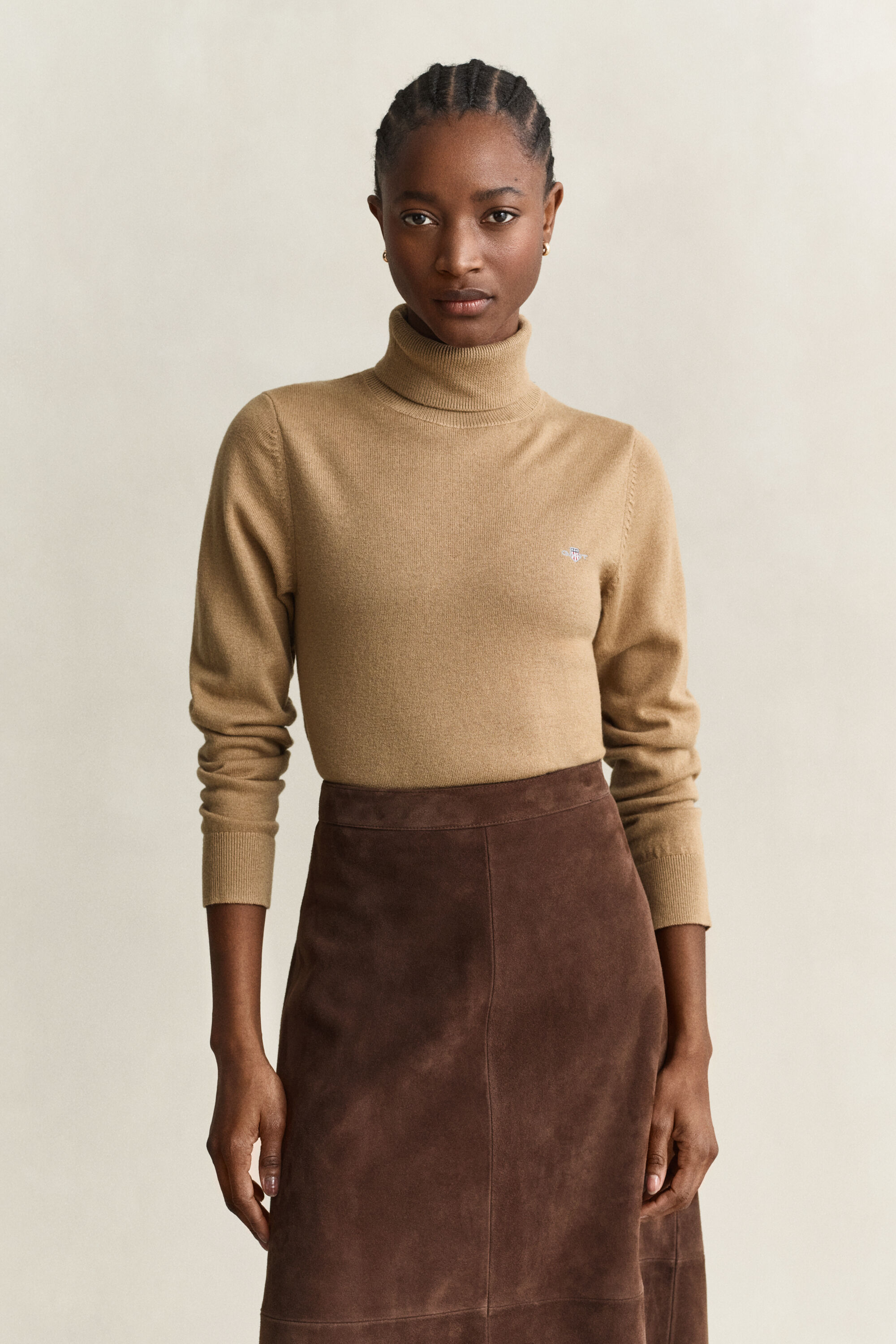 Sweater i uld og bomuld med rullekrave
