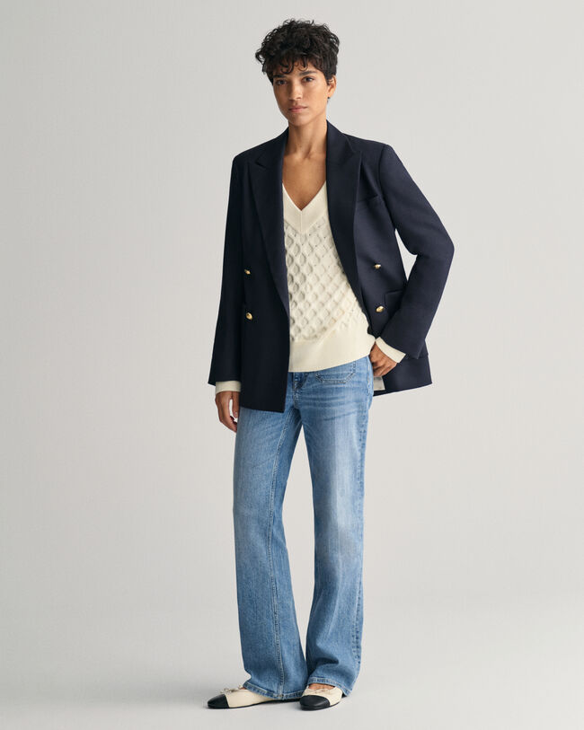 Tekstureret strikket sweater med V-hals