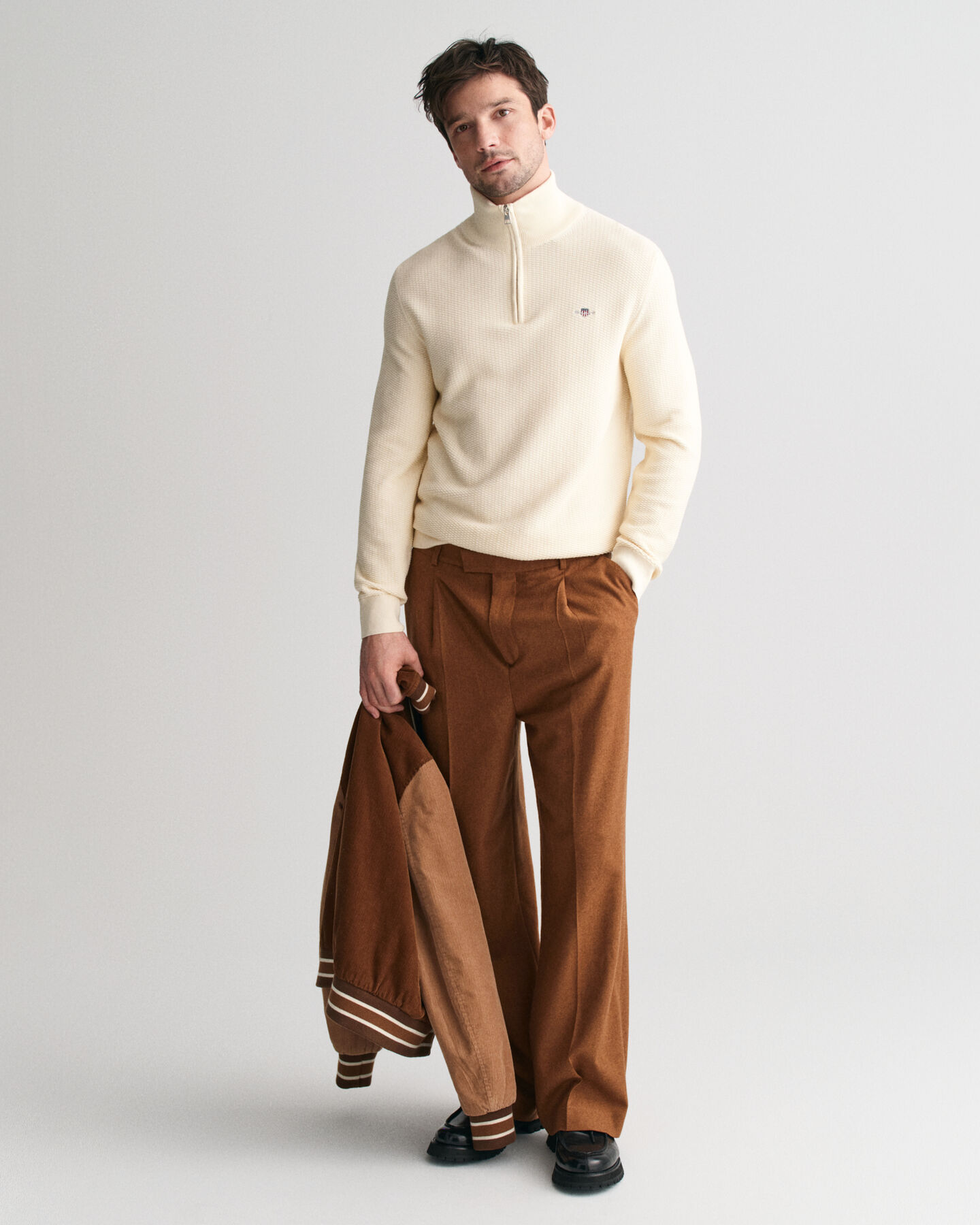 Mikro tekstureret sweater af bomuld med halv lynlås