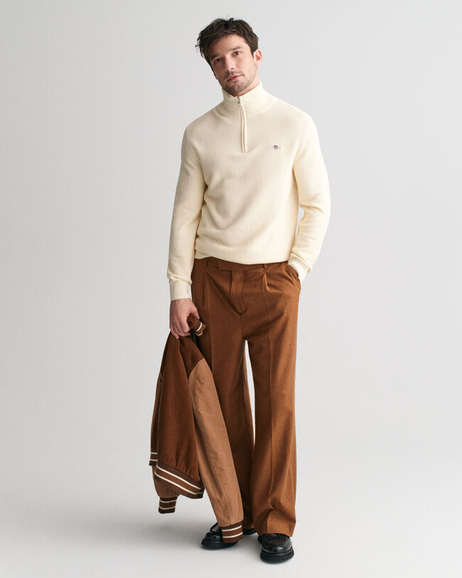 Mikro tekstureret sweater af bomuld med halv lynlås