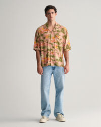 Relaxed Fit Hawaiian Print skjorte med korte ærmer